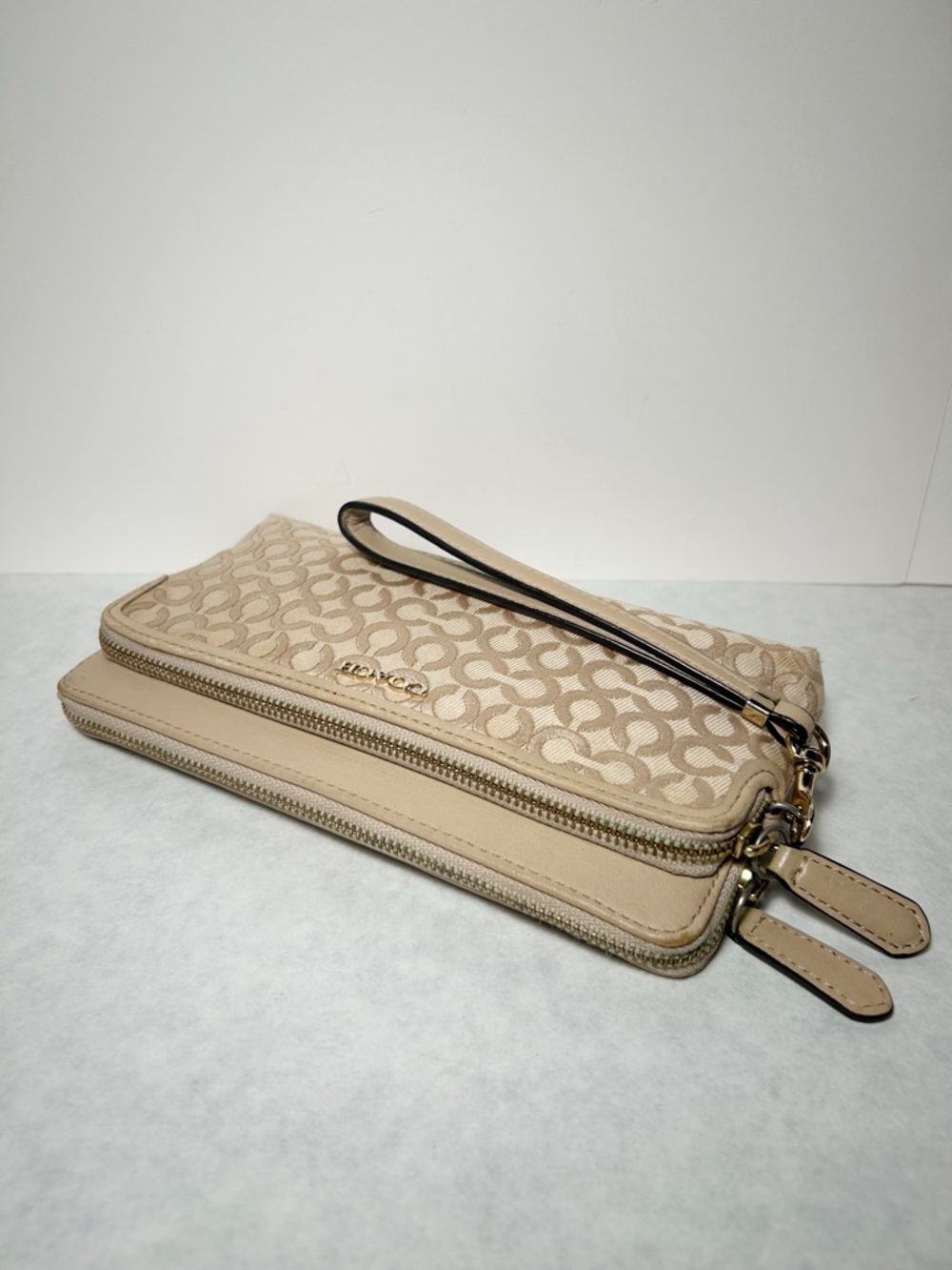 Coach Madison Op Art Double Zip Wallet Wristlet (Style No. F51221) Gold/Tan Tone - Picture 3 of 11
